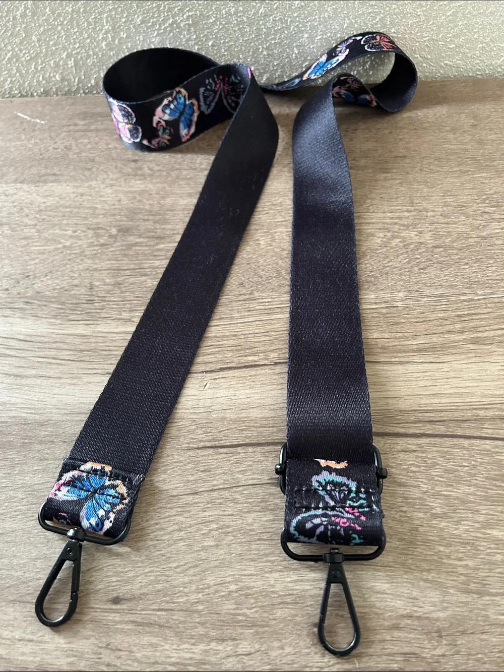 Adjustable Black Strap Replacement with Pink & Blue Butterfly Print